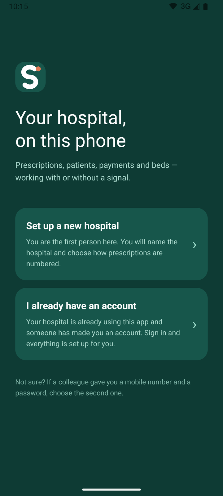 The Sixo Clinic welcome screen